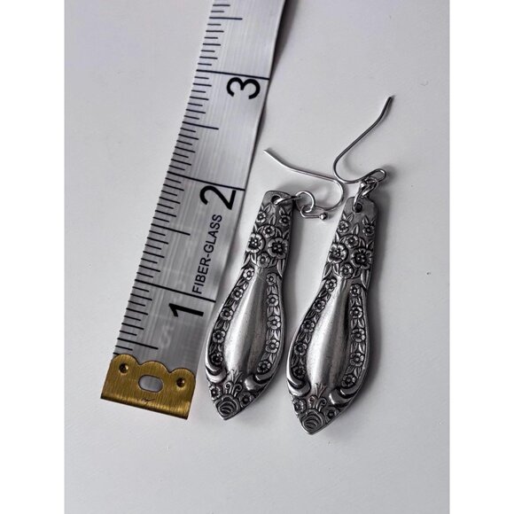 Handmade Vintage Floral Silverware Earrings dangle drop silver stainless Steel - Picture 4 of 4